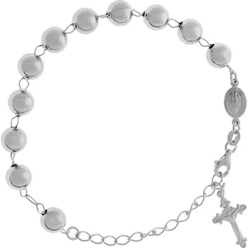 Náramek Argento 92059 Stříbrný náramek růženec - 1 desítek, křížek s Ježíšem, Zázračná medailka, délka 18 až 24 cm