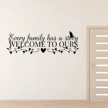 Samolepící dekorace Every family has a story - vinylová samolepka na zeď 85x27cm