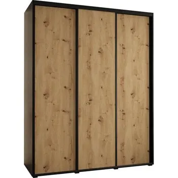 Šatní skříň Šatní skříň s posuvnými dveřmi DAVOS 190cm | Černá / DUB Artisan / černé pojezdy