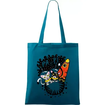 Pá a Pi z kočičí planety (Pecka Design) - Taška bavlněná - 42 x 38 cm ( Petrolejová )