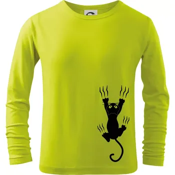Dětská móda Kočka visící - Triko dětské Long Sleeve - 104-110cm / 3-4 roky ( Limetková )