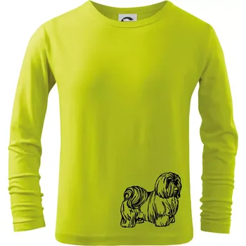Chlapecké tričko Shih-tzu - chlupatý - Triko dětské Long Sleeve - 122 cm/6 let ( Limetková )