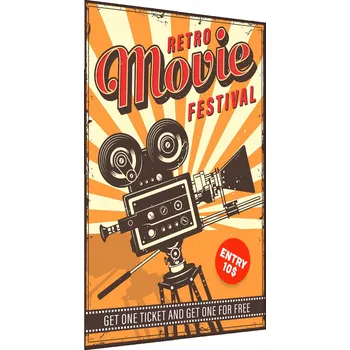 Obraz Plakát Filmová kamera NÁPISY Retro Design 50x70 v rámu 50 x 70 cm