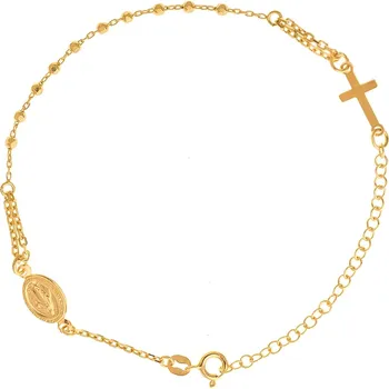 Náramek Argento 92067 Pozlacený stříbrný náramek růženec - 1 desítek, křížek, Zázračná medailka, délka 18 až 24 cm