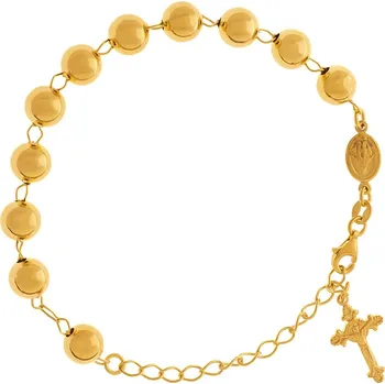 Náramek Argento 92060 Pozlacený stříbrný náramek růženec - 1 desítek, křížek s Ježíšem, Zázračná medailka, délka 18 až 24 cm