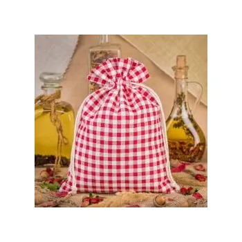 chlebník Lněný pytlík s potiskem 30 x 40 cm - přírodní / červená mřížka