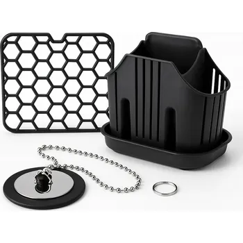 Odkapávač na nádobí Kuchyňská sada: odkapávač, mřížka a zátka do dřezu, antracit barva, pro dřez