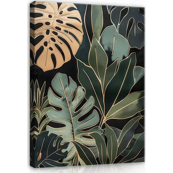 Obraz OBRAZ LISTY ZELENÉ ZLATÉ NA PLÁTNĚ NA ZEĎ DO LOŽNICE OBÝVÁKU 60x40