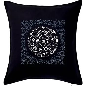 Polštář Námořní ikony a ryby - Polštář 50x50 - 50x50 - Včetně výplně ( Černá )