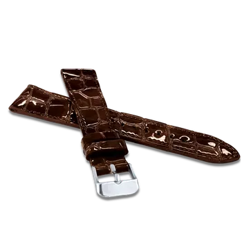 Řemínek na hodinky LAVVU Lesklý tmavě hnědý prošitý řemínek CROCO OCALA z luxusní kůže Top Grain - 20 LSAGC20