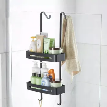 Obraz SADA KOVOVÝCH POLIC NA SKLO DO KOUPELNY, ČERNÉ, DO SPRCHY