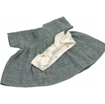 Doplněk pro panenku Šaty s šedým melírem a čelenkou pro panenku Miniland 38 cm, Minikane 34 cm