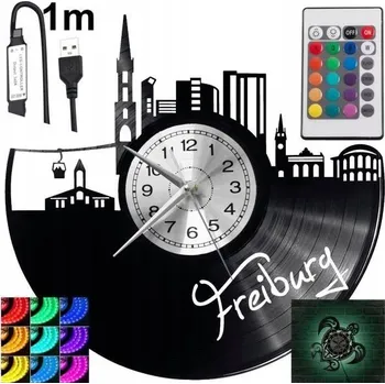Hodiny Freiburg Nástěnné Hodiny Podsvícené LED RGB S Dálkovým Ovládáním Vinylová Deska Moderní
