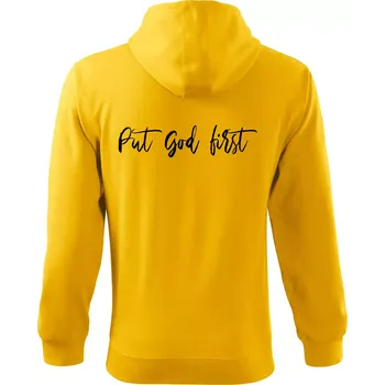 Pánská mikina Put God first psací nápis - Mikina s kapucí na zip trendy zipper - 2XL ( Žlutá )