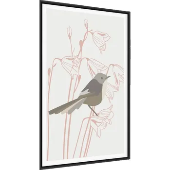Obraz Plakát v Rámu Pták KVĚTINY Line Art Příroda 60x80