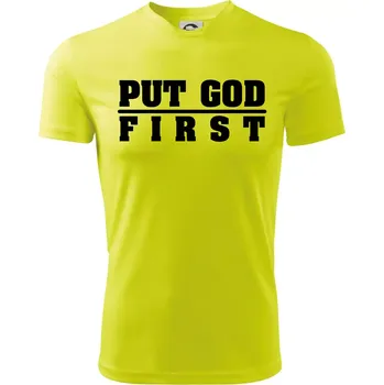 Put God first tlustý nápis - Dětské triko sportovní (dresovina) - 158 cm/12 let ( Neonově žlutá )