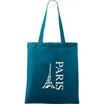 Paris nápis Eiffelovka na výšku - Taška bavlněná - 42 x 38 cm ( Petrolejová )