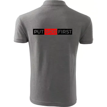 Pánská košile Put God first obdélník - Polokošile pánská Pique Polo 203 - 3XL ( Tmavě šedý melír )