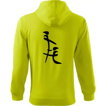 Pánská mikina Čínský znak - Mikina s kapucí na zip trendy zipper - 3XL ( Limetková )