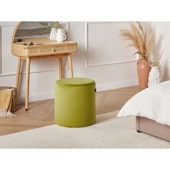 Taburet Taburet olivově zelené sametové čalounění kulatý tvar pouf otoman moderní styl obývací pokoj ložnice Beliani