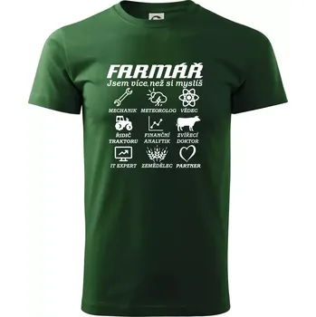 Pánské tričko Symboly farmář - Traktorista a partner - Triko extra velké (5-8XL) - 6XL ( Lahvově zelená )