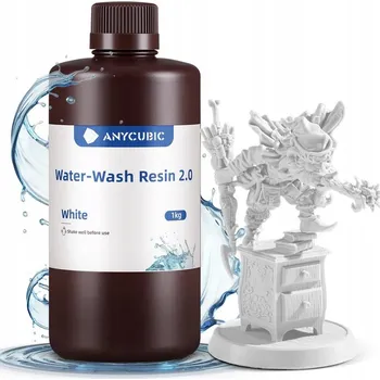 Filament UV Pryskyřice Anycubic Water Washable 2.0 Bílá 1 kg 1 l Pro 3D Tiskárny