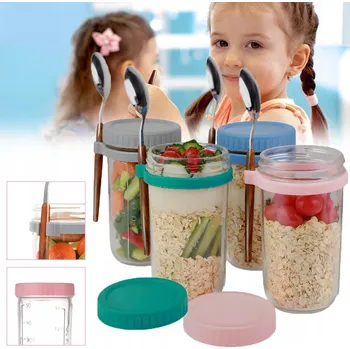 Obraz KELÍMEK NA MUSLI S LŽIČKOU, 500 ML, 4 X PRAKTICKÝ KELÍMEK NA JOGURT