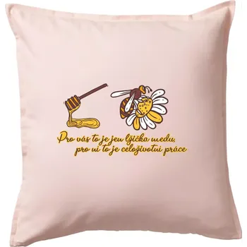 Polštář Včela - lžička medu - Polštář 50x50 - 50x50 - Pouze potah ( Světle růžová )