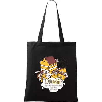 Včela - 1000 květů - Taška bavlněná - 42 x 38 cm ( Černá )