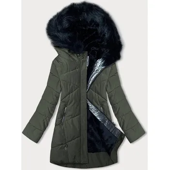 Dámská bunda Dámská zimní bunda v barvě khaki s kožešinovou podšívkou (V715) odstíny zelené S (36)