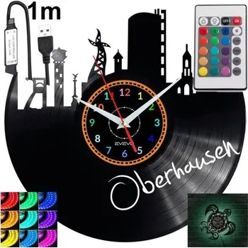 Hodiny Oberhausen Nástěnné Hodiny LED RGB Podsvícené Na Dálkové Ovládání Vinylová Deska Nové