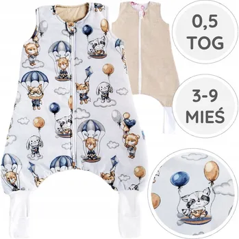 Spací pytel pro miminko LETNÍ MUŠELÍNOVÝ SPACÍ PYTEL S PONOŽKAMI 1,0 TOG BAVLNA POLSKÝ Vel. XS BabyU