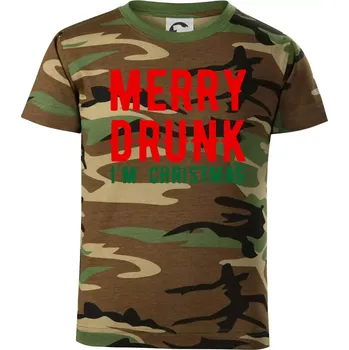 Chlapecké tričko Merry Drunk I'm Christmas - Dětské maskáčové triko - 122 cm/6 let ( Hnědý maskáč )