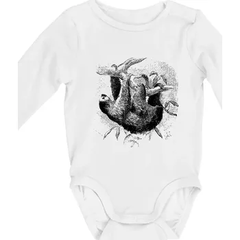 Kojenecké oblečení Lenochod kreslený - Body kojenecké s dlouhým rukávem - Dlouhý r. do 3 měs ( Bílá )