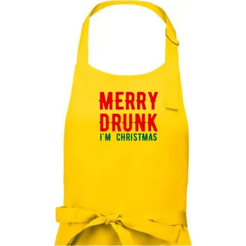 Kuchyňská zástěra Merry Drunk I'm Christmas - Pánská zástěra na vaření - Univerzální velikost ( Žlutá )
