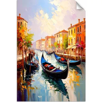 Obraz SAMOLEPKA NA STĚNU do OBÝVÁKU KANCELÁŘ Benátky Město Gondoly Itálie 40x60 cm