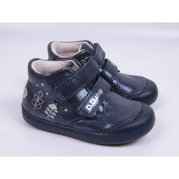 Dívčí polobotky D.D.step Celoroční boty obuv D.D. step kožené S066-52842A tmavomodré se stříbrnými kvítky velikost: 25
