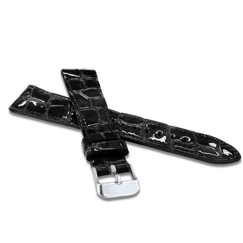 Řemínek na hodinky LAVVU Černý lesklý prošitý řemínek CROCO OCALA z luxusní kůže Top Grain - 22 LSAGB22