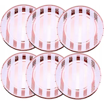 Talíř NA JEDNO POUŽITÍ PAPÍROVÉ TALÍŘE ROSE GOLD RŮŽOVÉ S EKOLOGICKÝMI PROUŽKY 6 Ks