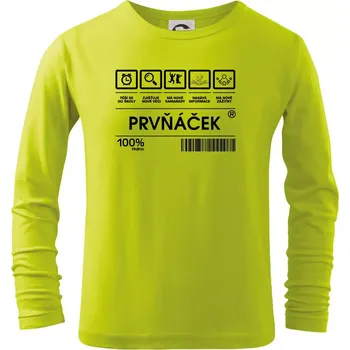 Čárový kód - prvňáček - Triko dětské Long Sleeve - 146 cm/10 let ( Limetková )