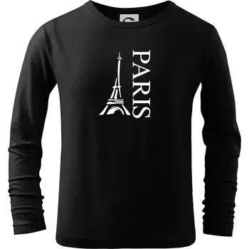 Chlapecké tričko Paris nápis Eiffelovka na výšku - Triko dětské Long Sleeve - 134 cm/8 let ( Černá )