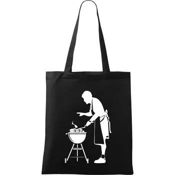 Nákupní taška Grilování - Kuchař - Taška bavlněná - 42 x 38 cm ( Černá )