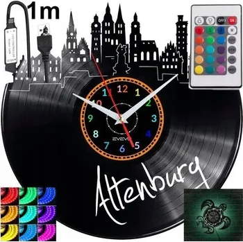 Hodiny Altenburg Nástěnné Hodiny s LED RGB Podsvícením na Dálkové Ovládání - Vinylová Deska Nové