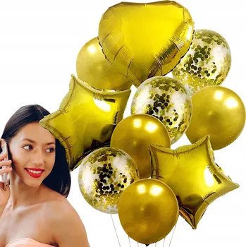 Balónek SADA BALÓNKŮ SRDCE HVĚZDA KONFETY 10 Ks. HELIUM