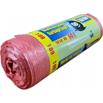 Pytle na odpadky SÁČKY NA ODPAD 60L 50 KS V ROLI FÓLIE HDPE ČERVENÉ