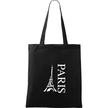 Nákupní taška Paris nápis Eiffelovka na výšku - Taška bavlněná - 42 x 38 cm ( Černá )