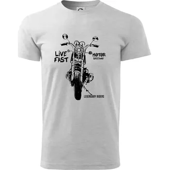Pánské tričko Motorka kresba live fast - Triko extra velké (5-8XL) - 6XL ( Světlešedý Melír )
