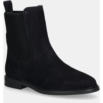 Dámská zimní obuv Semišové kotníkové boty Tommy Hilfiger FLAG SUEDE CHELSEA BOOT dámské, tmavomodrá barva, na plochém podpatku, FW0FW08780 59X, EUR 39