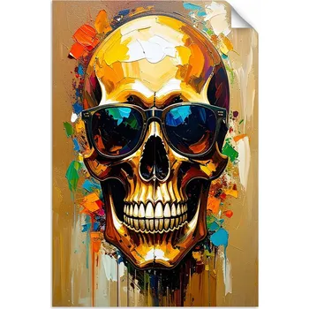 Obraz PLAKÁT NÁLEPKA do LOŽNICE OBÝVÁKU Barevná lebka v brýlích 20x30