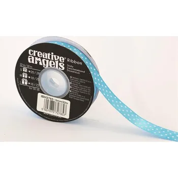 Stuha Saténová stuha, světle modrá s bílými puntíky, 15 mm x 22 m, IBH2785